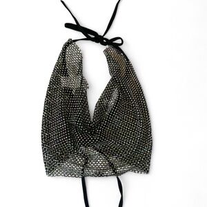Black and Silver Sparkly Mesh Halter Top